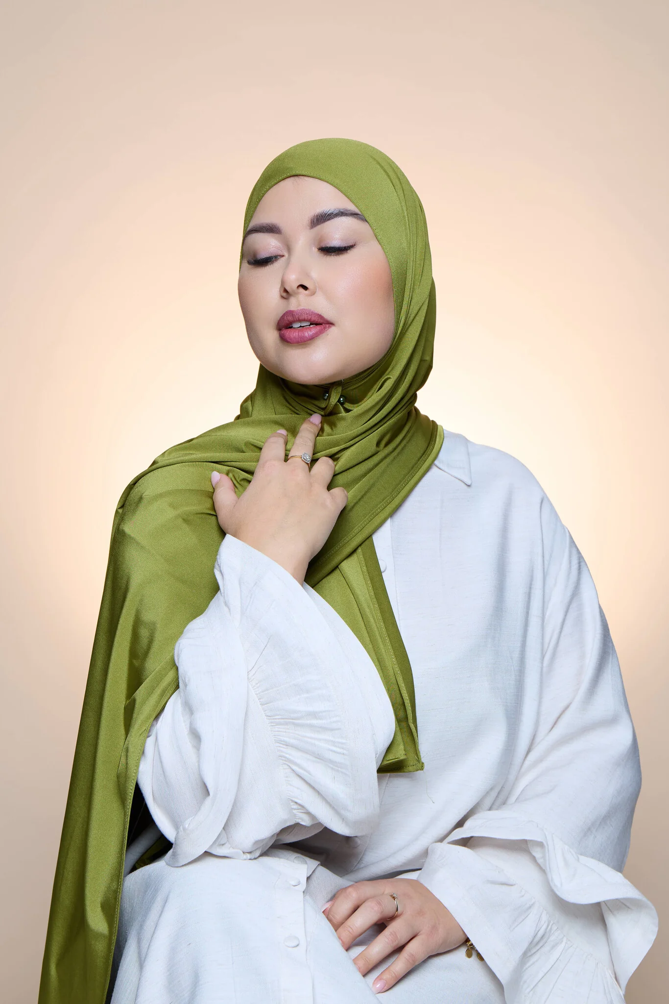 Hijab Premium Satin  Mae Olive Green - Image 2
