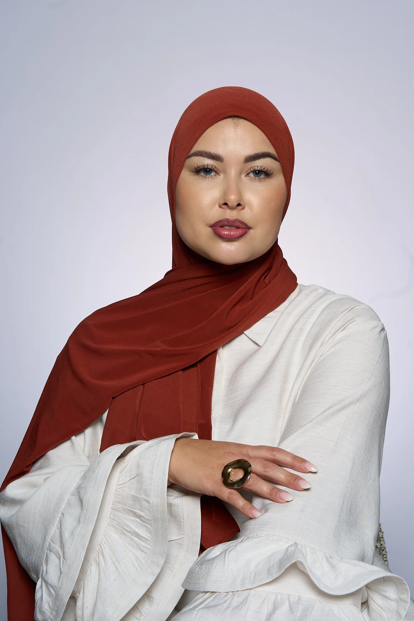 Premium Jersey Hijab Fin -  Grape Orange - Image 3